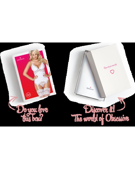 Сатиновий мереживний корсет Obsessive 810-COR-2 babydoll & thong S/M, білий, корсет, танга Сатиновий мереживний корсет Obsessive 810-COR-2 babydoll & thong S/M, білий, корсет, танга