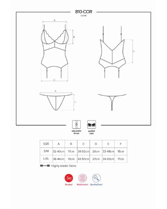 Сатиновий мереживний корсет Obsessive 810-COR-2 babydoll & thong S/M, білий, корсет, танга Сатиновий мереживний корсет Obsessive 810-COR-2 babydoll & thong S/M, білий, корсет, танга