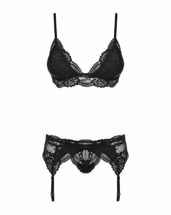 Мереживний комплект білизни Obsessive 810-SEG-1 S/M Black, бюстгальтер, стрінги, пояс для панчіх Мереживний комплект білизни Obsessive 810-SEG-1 S/M Black, бюстгальтер, стрінги, пояс для панчіх