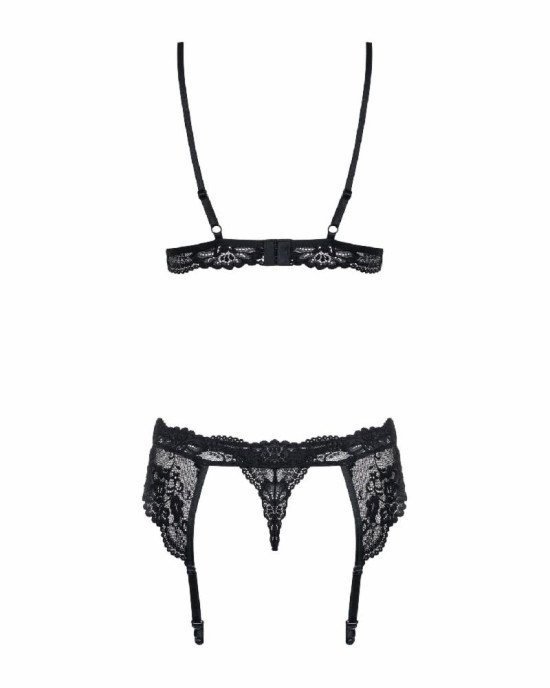 Мереживний комплект білизни Obsessive 810-SEG-1 L/XL Black, бюстгальтер, стрінги, пояс для панчіх Мереживний комплект білизни Obsessive 810-SEG-1 L/XL Black, бюстгальтер, стрінги, пояс для панчіх