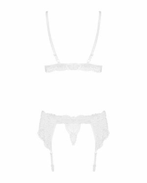 Мереживний комплект білизни Obsessive 810-SEG-1 S/M White, бюстгальтер, стрінги, пояс для панчіх Мереживний комплект білизни Obsessive 810-SEG-1 S/M White, бюстгальтер, стрінги, пояс для панчіх