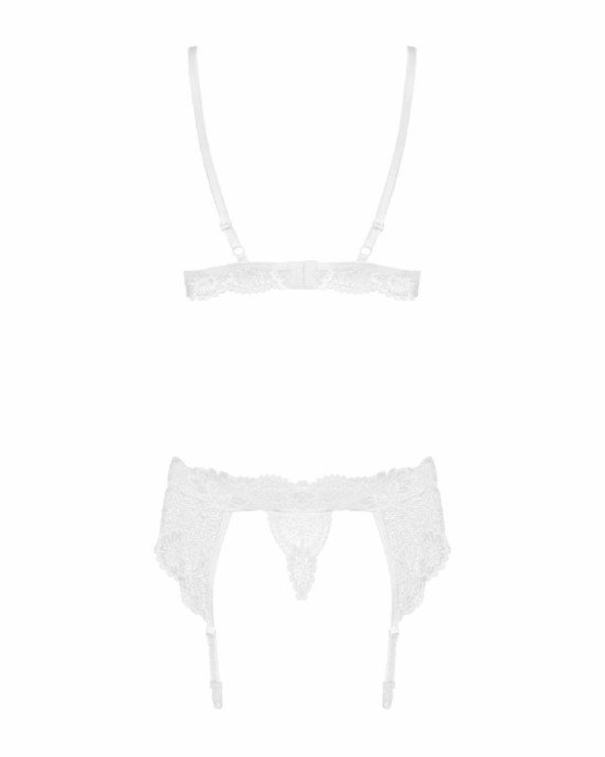 Мереживний комплект білизни Obsessive 810-SEG-1 S/M White, бюстгальтер, стрінги, пояс для панчіх Мереживний комплект білизни Obsessive 810-SEG-1 S/M White, бюстгальтер, стрінги, пояс для панчіх
