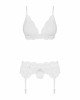 Мереживний комплект білизни Obsessive 810-SEG-1 L/XL White, бюстгальтер, стрінги, пояс для панчіх