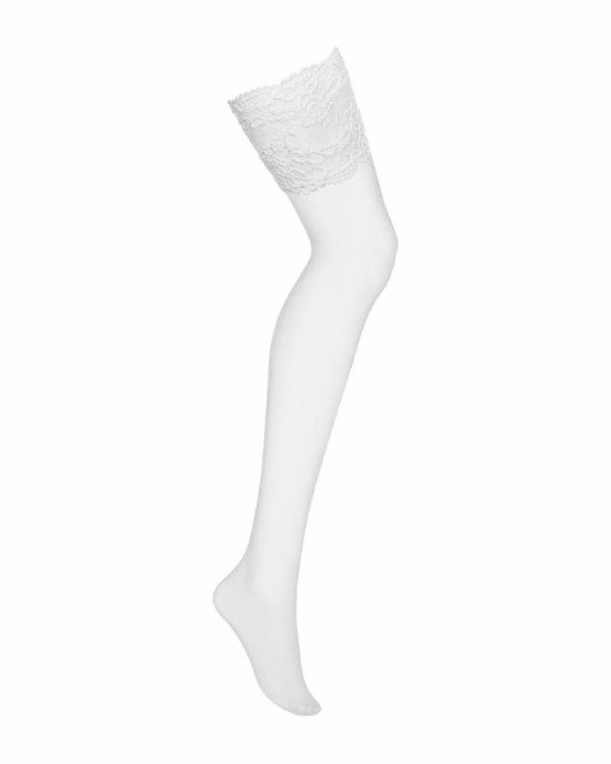 Панчохи під пояс із широким мереживом Obsessive 810-STO-2 stockings L/XL, білі Панчохи під пояс із широким мереживом Obsessive 810-STO-2 stockings L/XL, білі