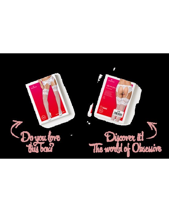 Панчохи під пояс із широким мереживом Obsessive 810-STO-2 stockings L/XL, білі Панчохи під пояс із широким мереживом Obsessive 810-STO-2 stockings L/XL, білі