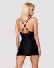 Сатиновий комплект для сну з мереживом Obsessive 828-CHE-1 chemise & thong L/XL, чорний, сорочка, ст Сатиновий комплект для сну з мереживом Obsessive 828-CHE-1 chemise & thong L/XL, чорний, сорочка, ст