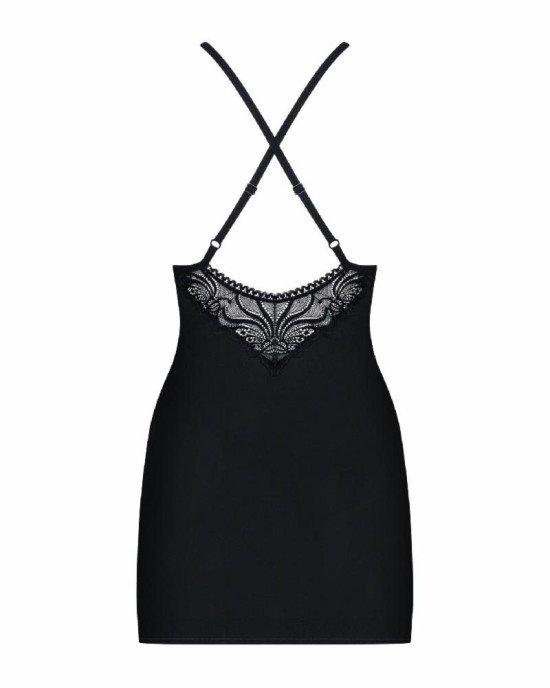 Сатиновий комплект для сну з мереживом Obsessive 828-CHE-1 chemise & thong L/XL, чорний, сорочка, ст Сатиновий комплект для сну з мереживом Obsessive 828-CHE-1 chemise & thong L/XL, чорний, сорочка, ст