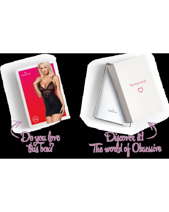 Сатиновий комплект для сну з мереживом Obsessive 828-CHE-1 chemise & thong L/XL, чорний, сорочка, ст Сатиновий комплект для сну з мереживом Obsessive 828-CHE-1 chemise & thong L/XL, чорний, сорочка, ст