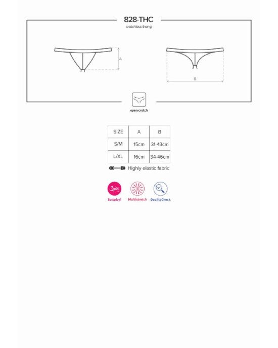 Мереживні танги з доступом Obsessive 828-THC-1 crotchless thong L/XL, чорні