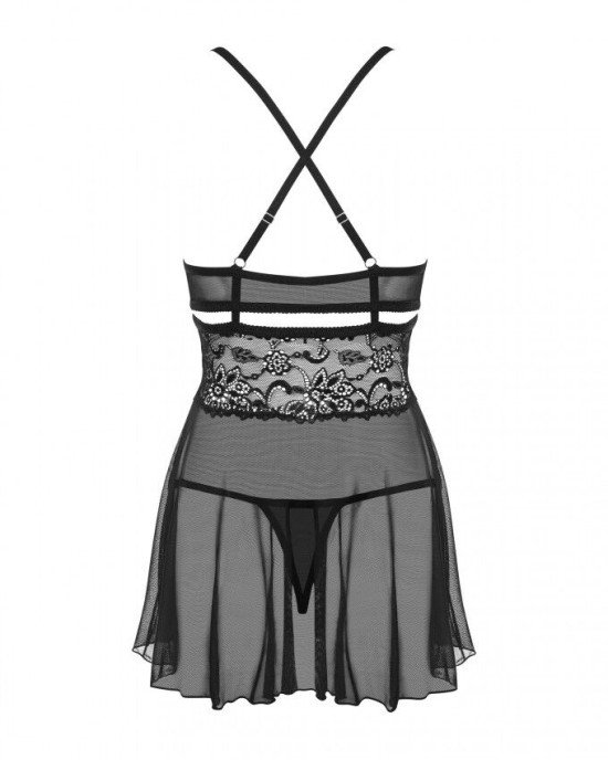 Еротичний мереживний комплект із сіточкою Obsessive 838-BAB-1babydoll & thong black S/M, чорний, пен Еротичний мереживний комплект із сіточкою Obsessive 838-BAB-1babydoll & thong black S/M, чорний, пен