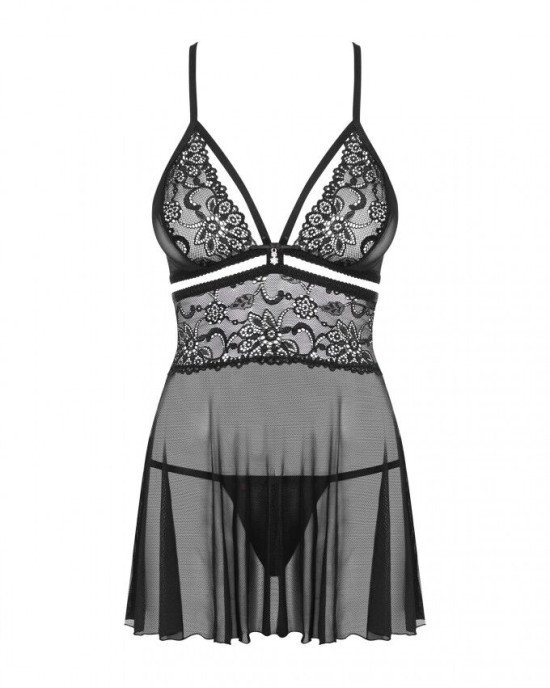 Еротичний мереживний комплект із сіточкою Obsessive 838-BAB-1 babydoll & thong black XXL, чорний, пе Еротичний мереживний комплект із сіточкою Obsessive 838-BAB-1 babydoll & thong black XXL, чорний, пе