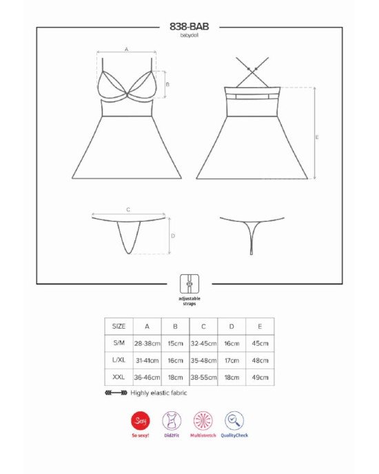 Еротичний мереживний комплект із сіточкою Obsessive 838-BAB-1 babydoll & thong black XXL, чорний, пе Еротичний мереживний комплект із сіточкою Obsessive 838-BAB-1 babydoll & thong black XXL, чорний, пе