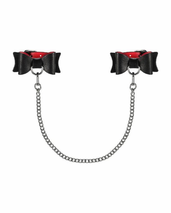 Шкіряні наручники-банти з довгим ланцюгом Obsessive A745 cuffs, чорно-червоні, довгий ланцюг Шкіряні наручники-банти з довгим ланцюгом Obsessive A745 cuffs, чорно-червоні, довгий ланцюг