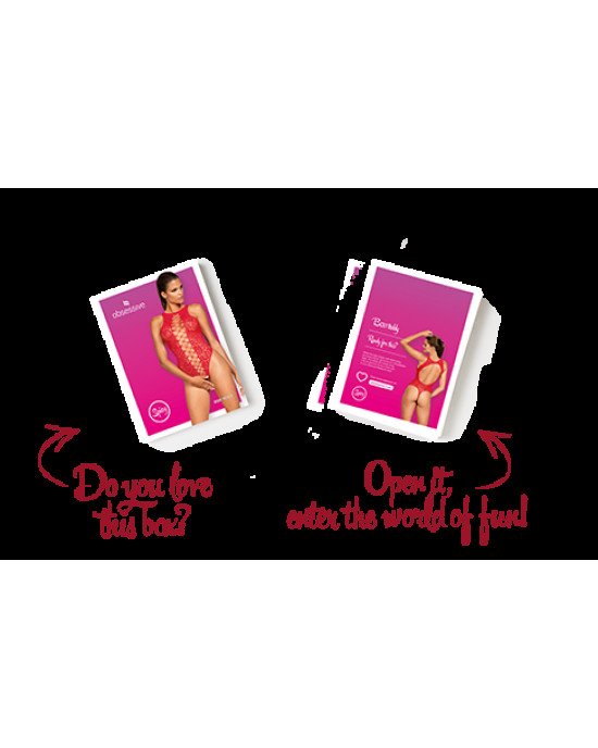 Ажурний бодістокінг із ефектом шнурівки Obsessive B120 teddy red S/M/L, червоний Ажурний бодістокінг із ефектом шнурівки Obsessive B120 teddy red S/M/L, червоний