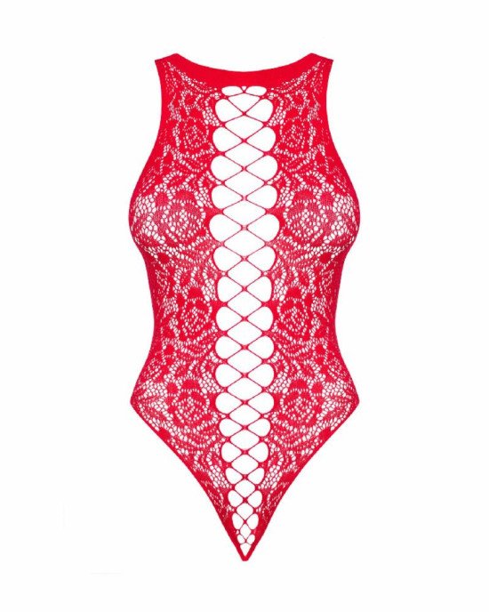 Ажурний бодістокінг із ефектом шнурівки Obsessive B120 teddy red S/M/L, червоний Ажурний бодістокінг із ефектом шнурівки Obsessive B120 teddy red S/M/L, червоний