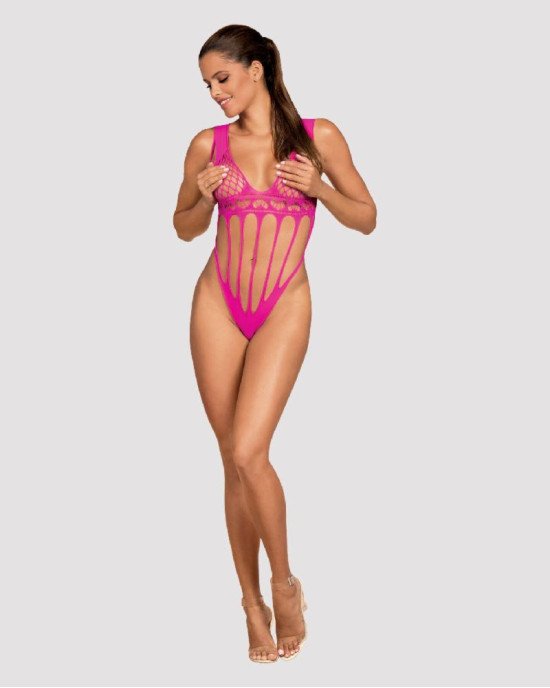 Сітчастий бодістокінг із поздовжніми вирізами Obsessive B121 teddy S/M/L, рожевий Сітчастий бодістокінг із поздовжніми вирізами Obsessive B121 teddy S/M/L, рожевий