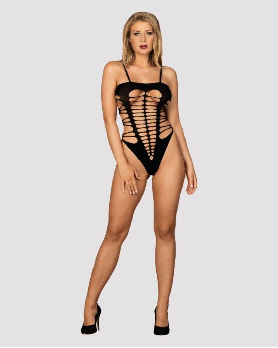 Бодістокінг із поперечними вирізами Obsessive B122 teddy S/M/L, чорний Бодістокінг із поперечними вирізами Obsessive B122 teddy S/M/L, чорний