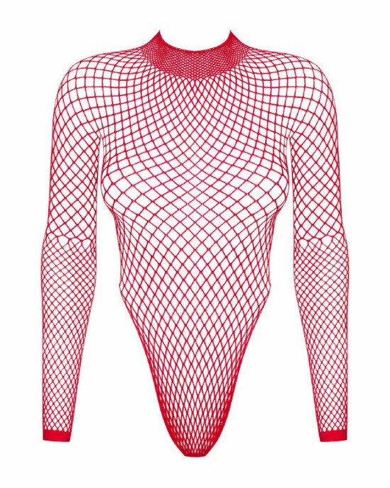 Сітчастий бодістокінг із довгим рукавом Obsessive B126 teddy red XL/XXL, червоний