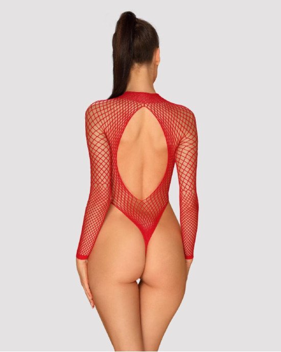 Сітчастий бодістокінг із довгим рукавом Obsessive B126 teddy red XL/XXL, червоний