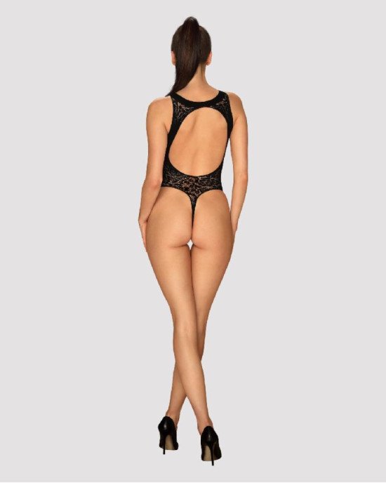 Ажурний бодістокінг із ефектом шнурівки Obsessive B129 teddy black XL/XXL, чорний, з доступом Ажурний бодістокінг із ефектом шнурівки Obsessive B129 teddy black XL/XXL, чорний, з доступом
