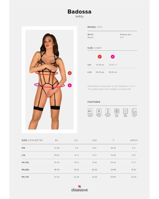 Боді зі стреп із доступом Obsessive Badossa crotchless teddy S/M, чорний Боді зі стреп із доступом Obsessive Badossa crotchless teddy S/M, чорний