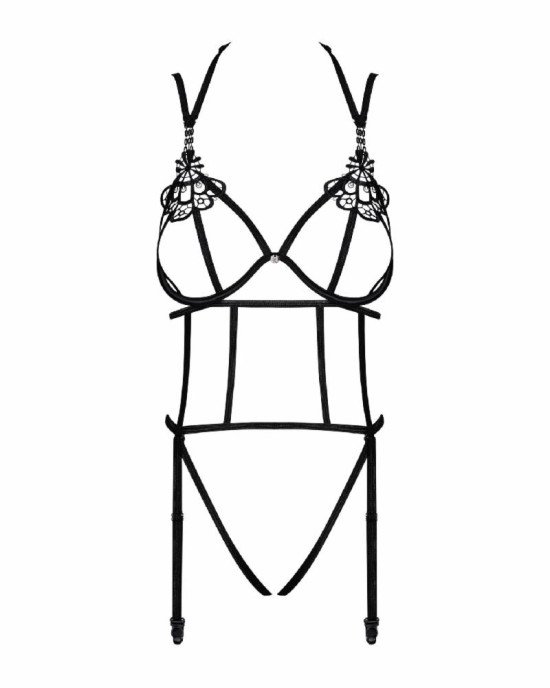 Боді зі стреп із доступом Obsessive Badossa crotchless teddy S/M, чорний Боді зі стреп із доступом Obsessive Badossa crotchless teddy S/M, чорний