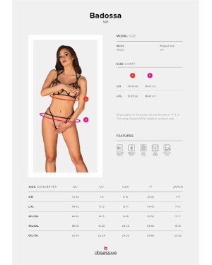 Еротичний комплект зі стреп Obsessive Badossa 2-pcs set L/XL, чорний, з доступом, бюстгальтер, стрін Еротичний комплект зі стреп Obsessive Badossa 2-pcs set L/XL, чорний, з доступом, бюстгальтер, стрін