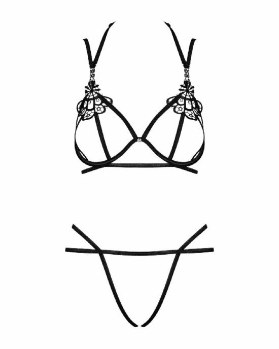 Еротичний комплект зі стреп Obsessive Badossa 2-pcs set L/XL, чорний, з доступом, бюстгальтер, стрін Еротичний комплект зі стреп Obsessive Badossa 2-pcs set L/XL, чорний, з доступом, бюстгальтер, стрін