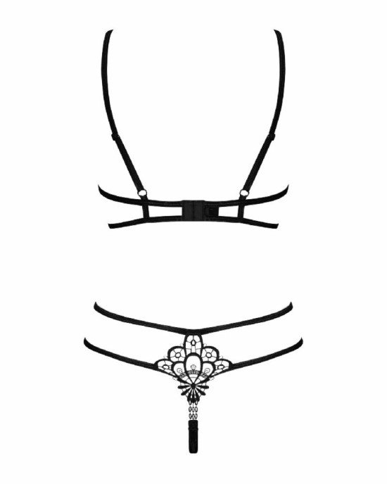 Еротичний комплект зі стреп Obsessive Badossa 2-pcs set L/XL, чорний, з доступом, бюстгальтер, стрін Еротичний комплект зі стреп Obsessive Badossa 2-pcs set L/XL, чорний, з доступом, бюстгальтер, стрін