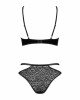 Еротичний комплект під латекс зі стрепами Obsessive Bagirela 2-pcs set S/M, чорний, під леопард, бюс