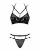 Еротичний комплект під латекс зі стрепами Obsessive Bagirela 2-pcs set S/M, чорний, під леопард, бюс