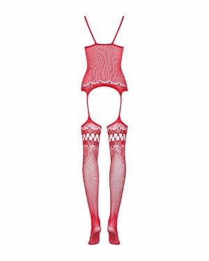 Бодістокінг Obsessive Bodystocking F214 red S/M/L, імітація корсета та панчіх на підв’язках Бодістокінг Obsessive Bodystocking F214 red S/M/L, імітація корсета та панчіх на підв’язках