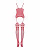 Бодістокінг Obsessive Bodystocking F214 red S/M/L, імітація корсета та панчіх на підв’язках