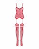 Бодістокінг Obsessive Bodystocking F214 red S/M/L, імітація корсета та панчіх на підв’язках