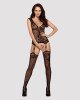 Бодістокінг Obsessive Bodystocking F221 XL/XXL, силуетний квітковий малюнок, імітація панчіх Бодістокінг Obsessive Bodystocking F221 XL/XXL, силуетний квітковий малюнок, імітація панчіх