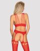 Бодістокінг Obsessive Bodystocking G313 S/M/L red, шнурівка, геометричний декор