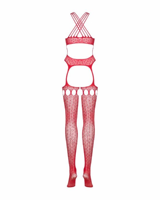 Бодістокінг Obsessive Bodystocking G313 S/M/L red, шнурівка, геометричний декор