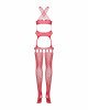 Бодістокінг Obsessive Bodystocking G313 S/M/L red, шнурівка, геометричний декор