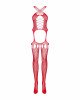 Бодістокінг Obsessive Bodystocking G313 S/M/L red, шнурівка, геометричний декор