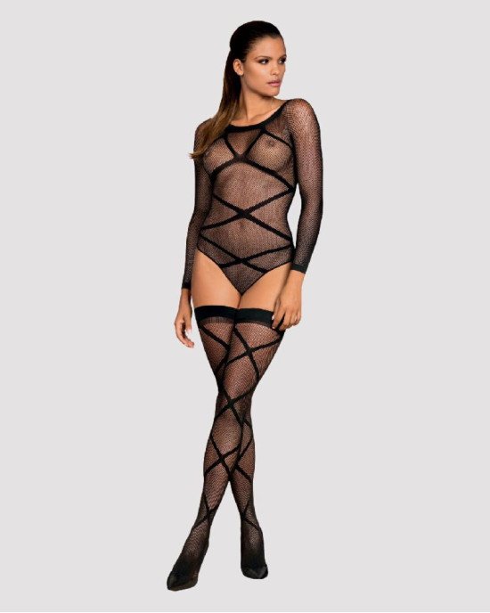 Бодістокінг Obsessive Bodystocking G320 S/M/L, панчохи, боді, декор у вигляді ліній Бодістокінг Obsessive Bodystocking G320 S/M/L, панчохи, боді, декор у вигляді ліній