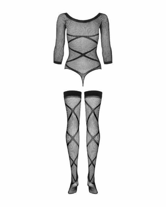 Бодістокінг Obsessive Bodystocking G320 S/M/L, панчохи, боді, декор у вигляді ліній Бодістокінг Obsessive Bodystocking G320 S/M/L, панчохи, боді, декор у вигляді ліній
