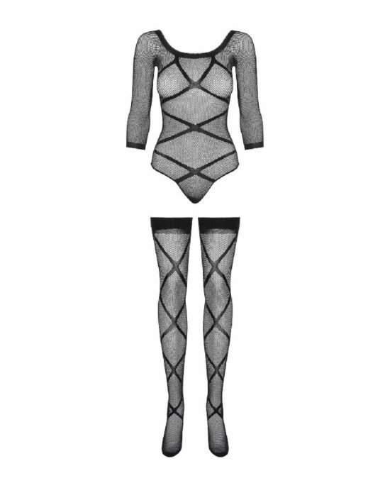 Бодістокінг Obsessive Bodystocking G320 S/M/L, панчохи, боді, декор у вигляді ліній Бодістокінг Obsessive Bodystocking G320 S/M/L, панчохи, боді, декор у вигляді ліній