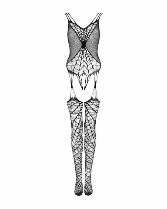 Ажурний бодістокінг під павутину Obsessive Bodystocking G325 black S/M/L, чорний, комбінезон, імітац
