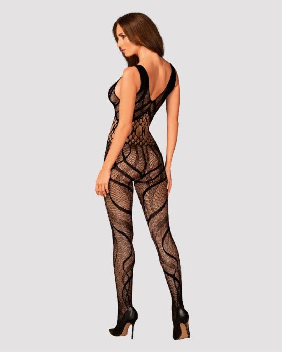 Сітчастий бодістокінг з вирізами та малюнком Obsessive Bodystocking G328 S/M/L, чорний, комбінезон Сітчастий бодістокінг з вирізами та малюнком Obsessive Bodystocking G328 S/M/L, чорний, комбінезон