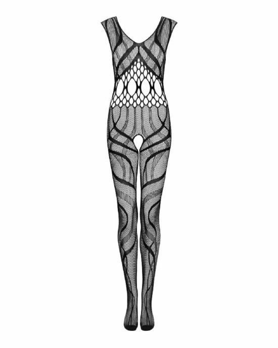 Сітчастий бодістокінг з вирізами та малюнком Obsessive Bodystocking G328 S/M/L, чорний, комбінезон Сітчастий бодістокінг з вирізами та малюнком Obsessive Bodystocking G328 S/M/L, чорний, комбінезон