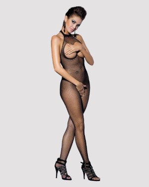 Бодістокінг із дрібної сітки з відкритими грудьми та доступом Obsessive Bodystocking N101 S/M/L, чор Бодістокінг із дрібної сітки з відкритими грудьми та доступом Obsessive Bodystocking N101 S/M/L, чор