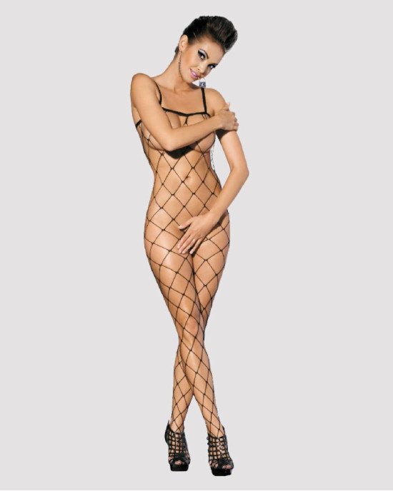 Бодістокінг з великим вічком і відкритими грудьми Obsessive Bodystocking N102 S/M/L, чорний, комбіне