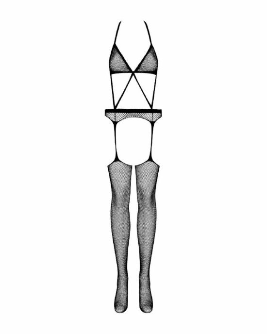 Сітчастий бодістокінг з імітацією топа, пояса та панчохи Obsessive Bodystocking N108 S/M/L, чорний, Сітчастий бодістокінг з імітацією топа, пояса та панчохи Obsessive Bodystocking N108 S/M/L, чорний,