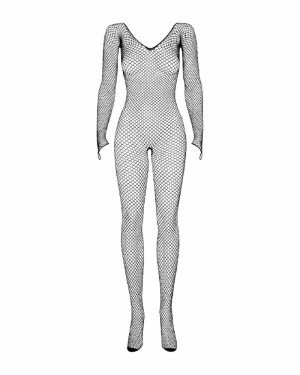 Сітчастий бодістокінг із довгим рукавом Obsessive Bodystocking N109 black S/M/L, чорний, комбінезон,