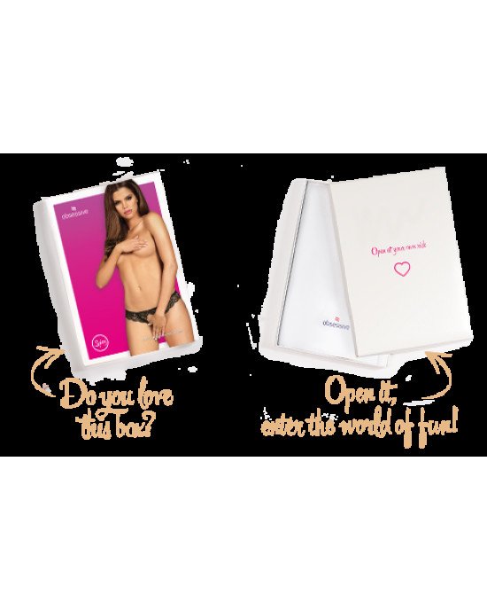 Мереживні танга з доступом Obsessive Contica crothchles thong L/XL, чорні Мереживні танга з доступом Obsessive Contica crothchles thong L/XL, чорні